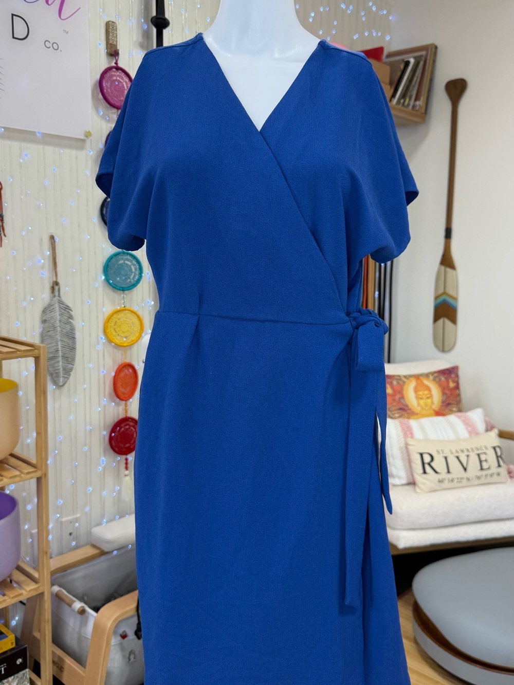 bobeau Cobalt Blue Wrap Midi Dress